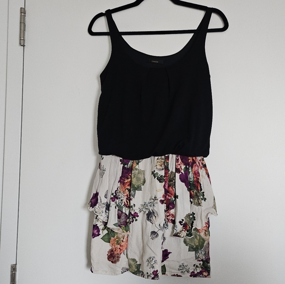 Rienda Gyaru Floral Black and White Peplum Setup Dress